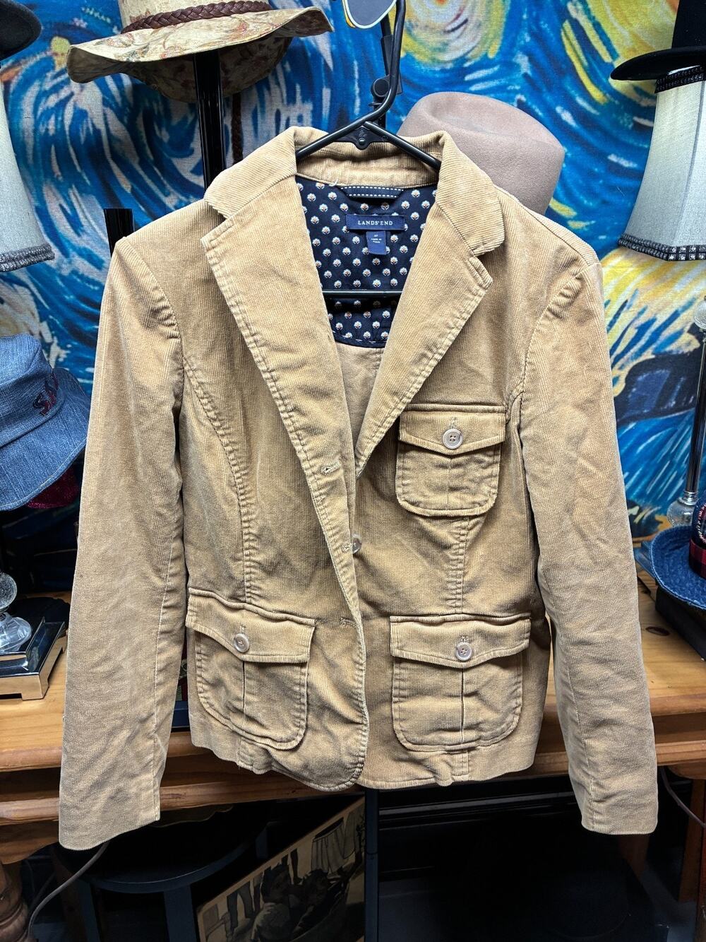 Lands' End Women’s Tan Corduroy Blazer Jacket Size 6P Button Front Pockets Lined